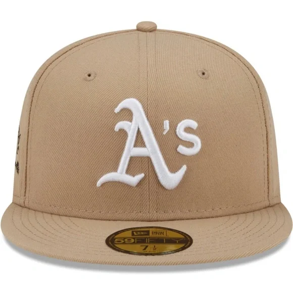 OAKLAND ATHLETICS NEW ERA X JOE FRESH GOODS 59FIFTY FITTED IN TAN WITH PINK